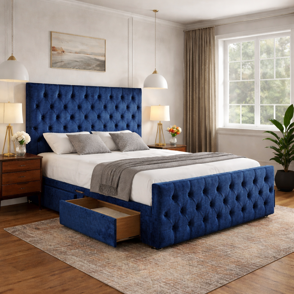 Monnaca Upholstered Divan Bed with High Footboard