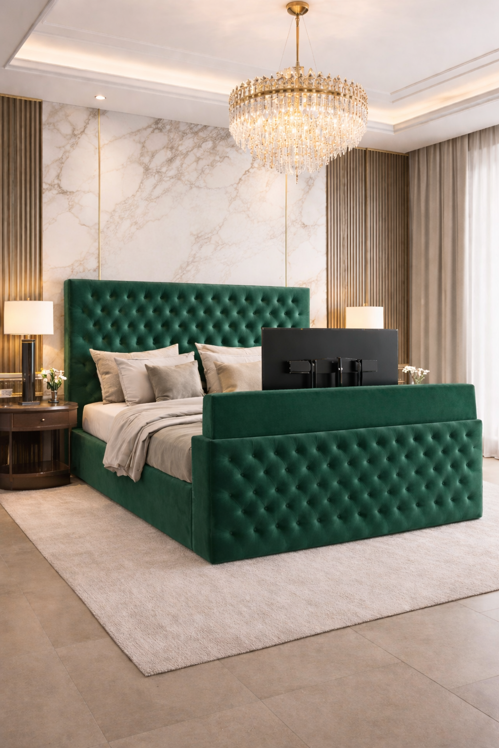 Monnaca Upholstered TV Bed with Lift-Up Mechanism