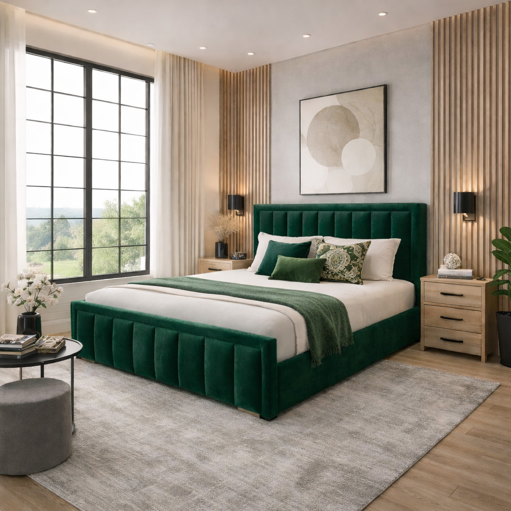 Panel Bumper Upholstered Bed Frame with Padded Headboard