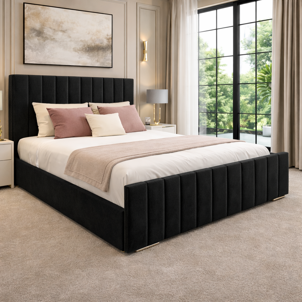 Panel Upholstered Bed Frame with Vertical Panel Headboard