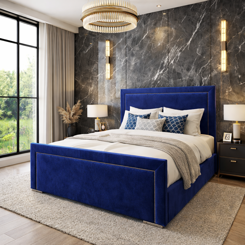 Plain Bumper Upholstered Bed Frame with Cushioned Headboard