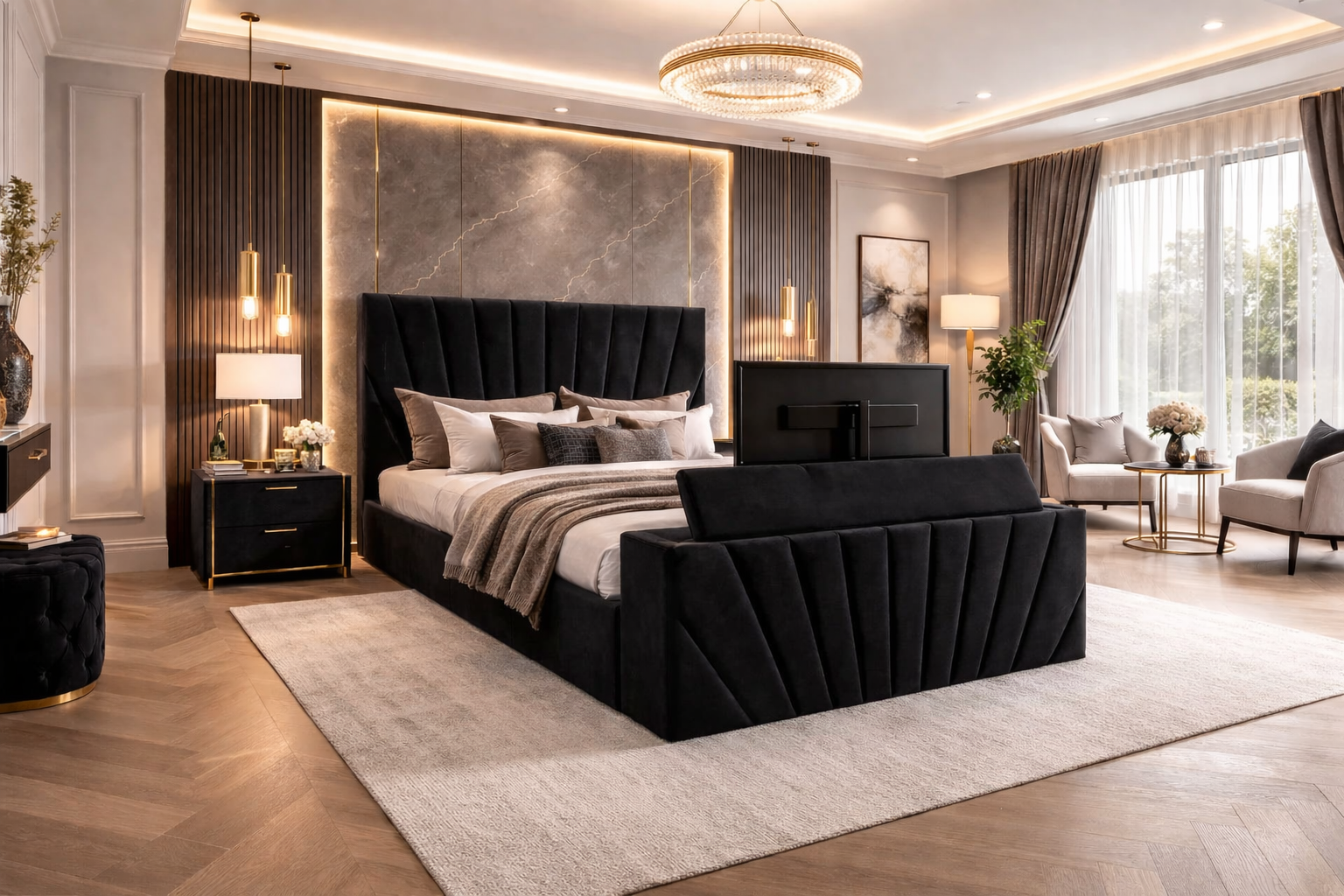 Moonrise Upholstered TV Bed with Lift-Up Mechanism