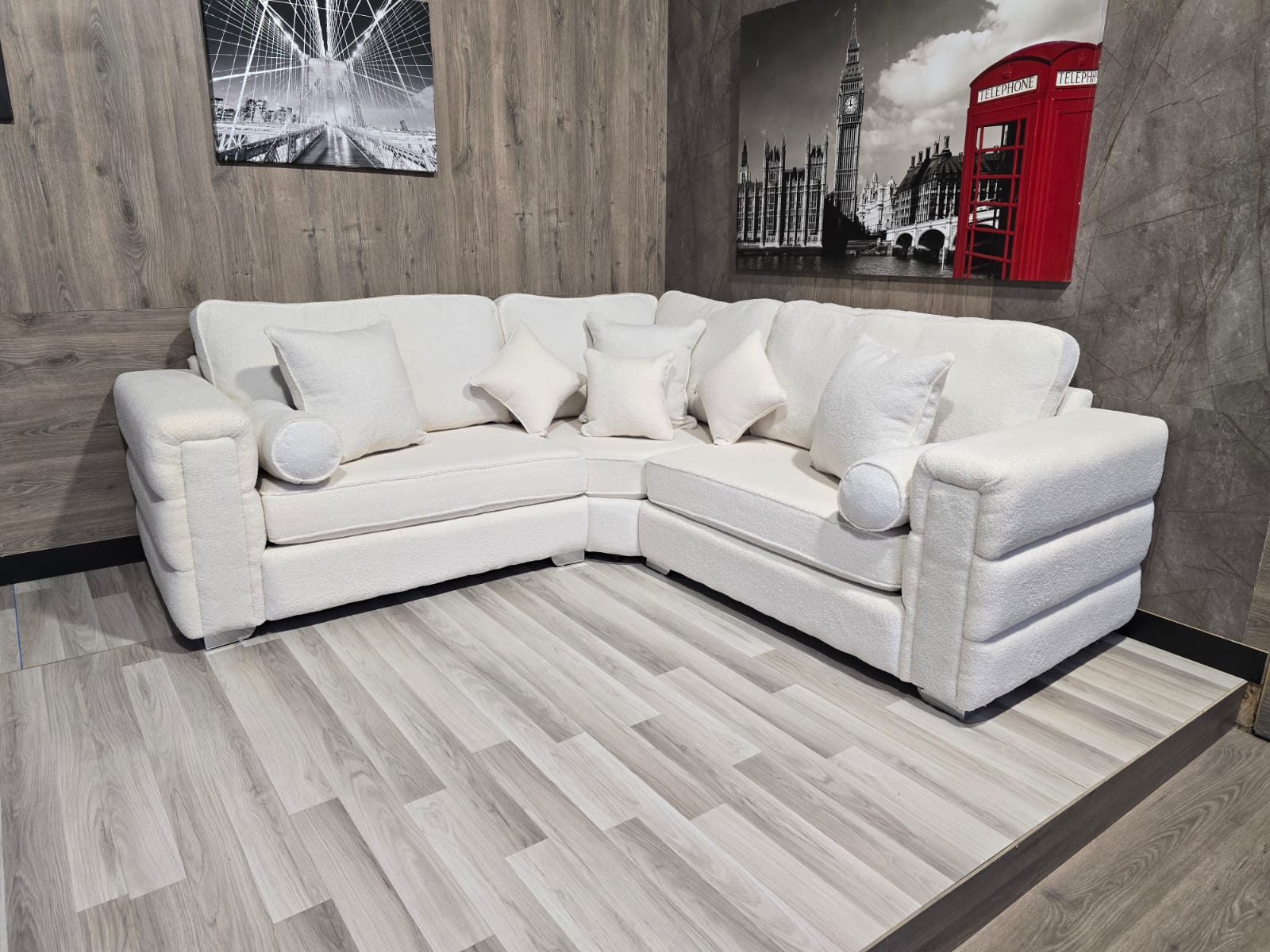 Plain Teddy Fabric Upholstered Sofa Set