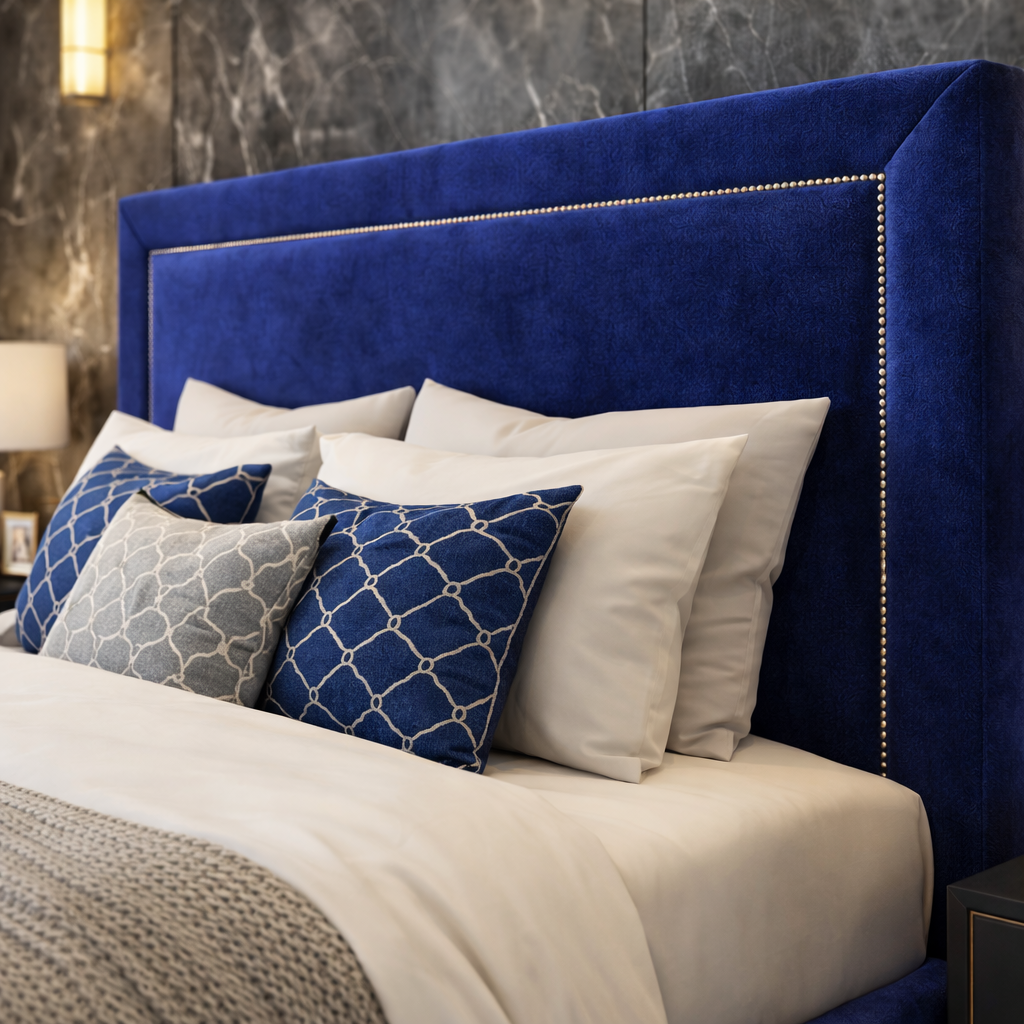 Plain Bumper Upholstered Bed Frame with Cushioned Headboard