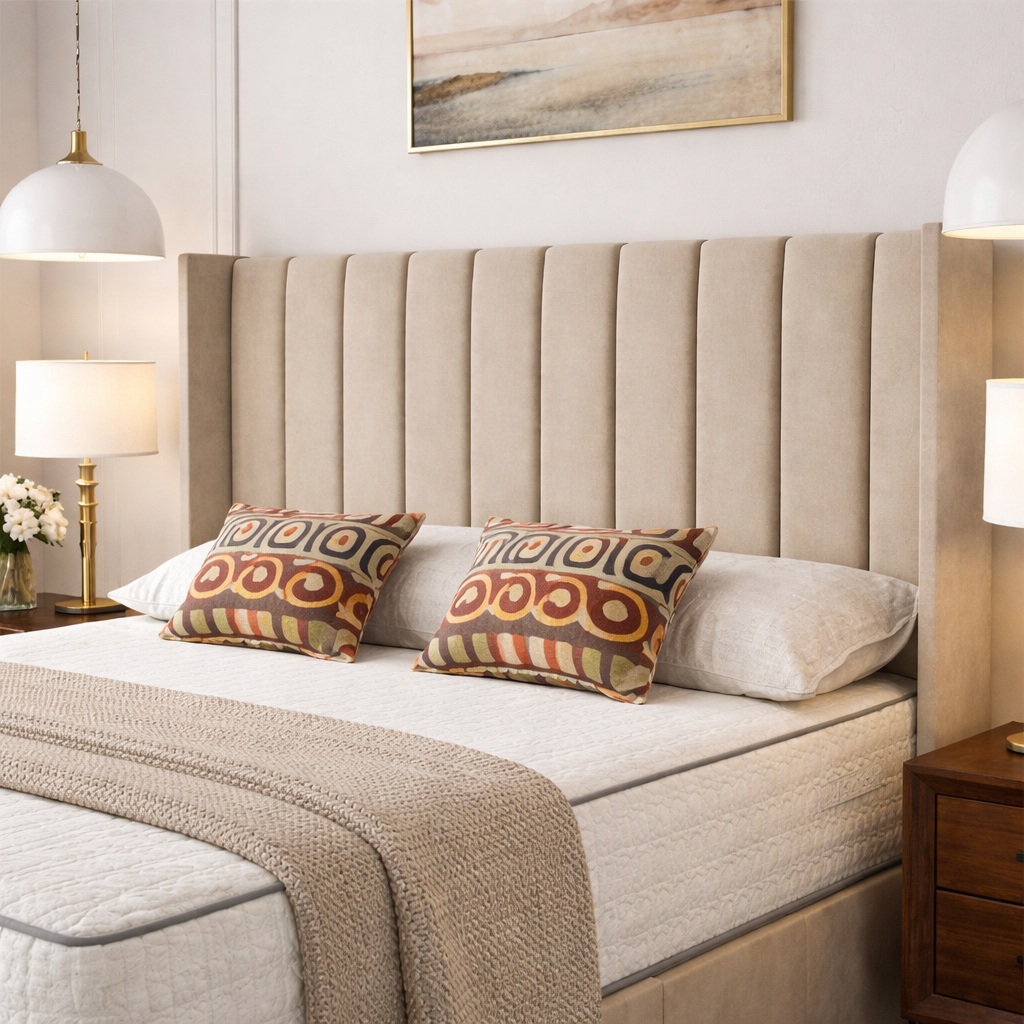 Panel Wingback Upholstered Divan Bed with Footboard